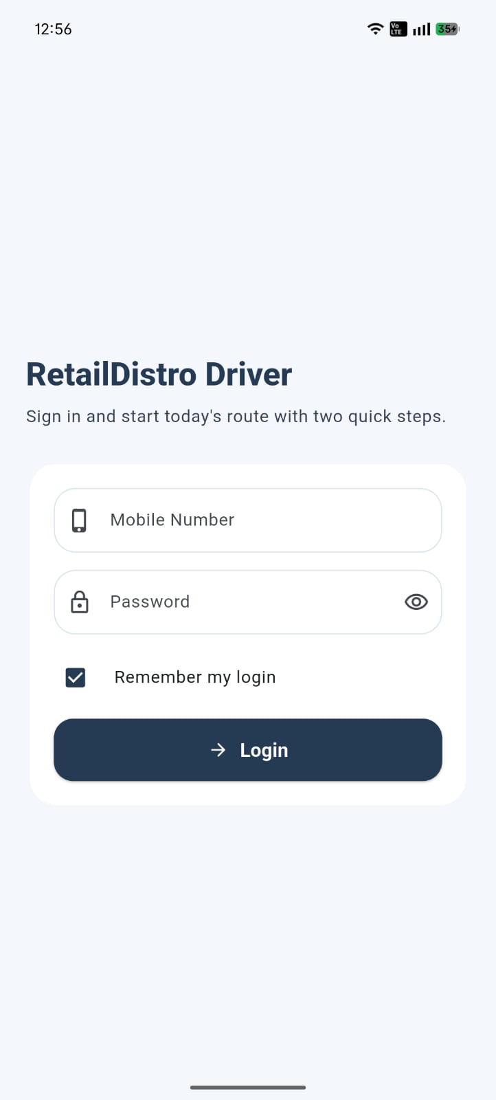Driver app login