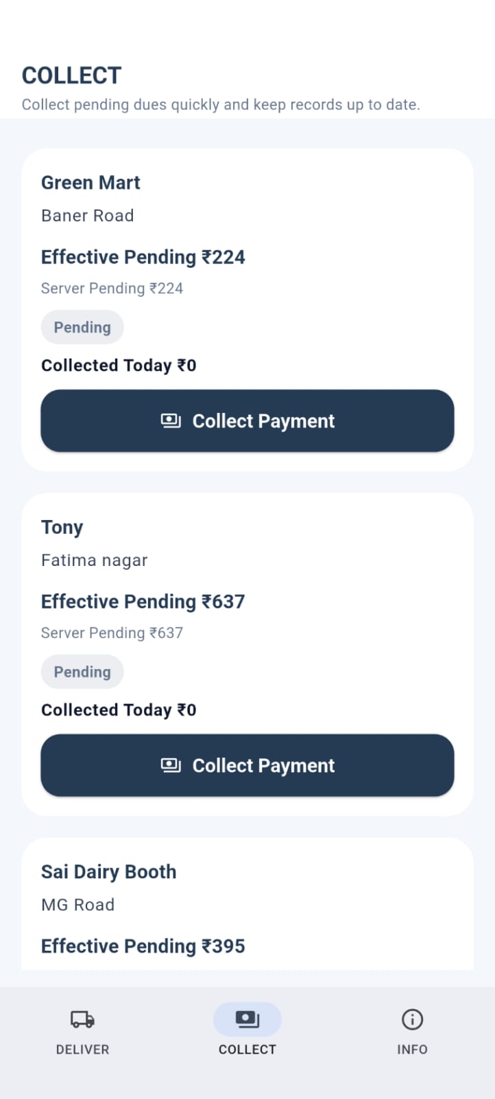 Driver app collection page